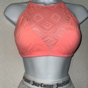 Aerie Swim Bikini Coral Pink Top  Crisscross tie back New